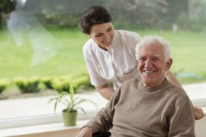 A man in a nursing home benefits from long-term care insurance